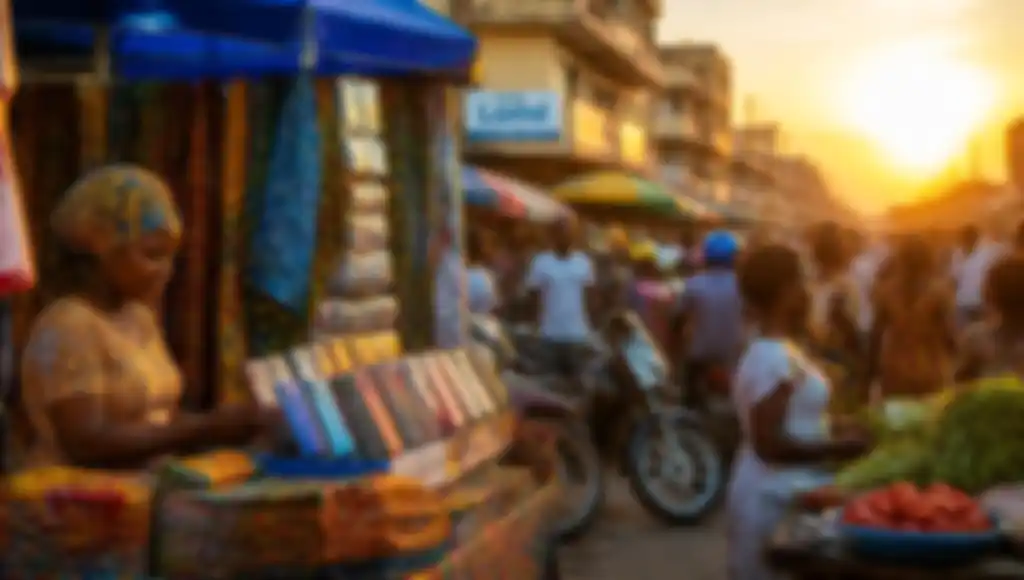 Marché animé de Lomé au coucher du soleil